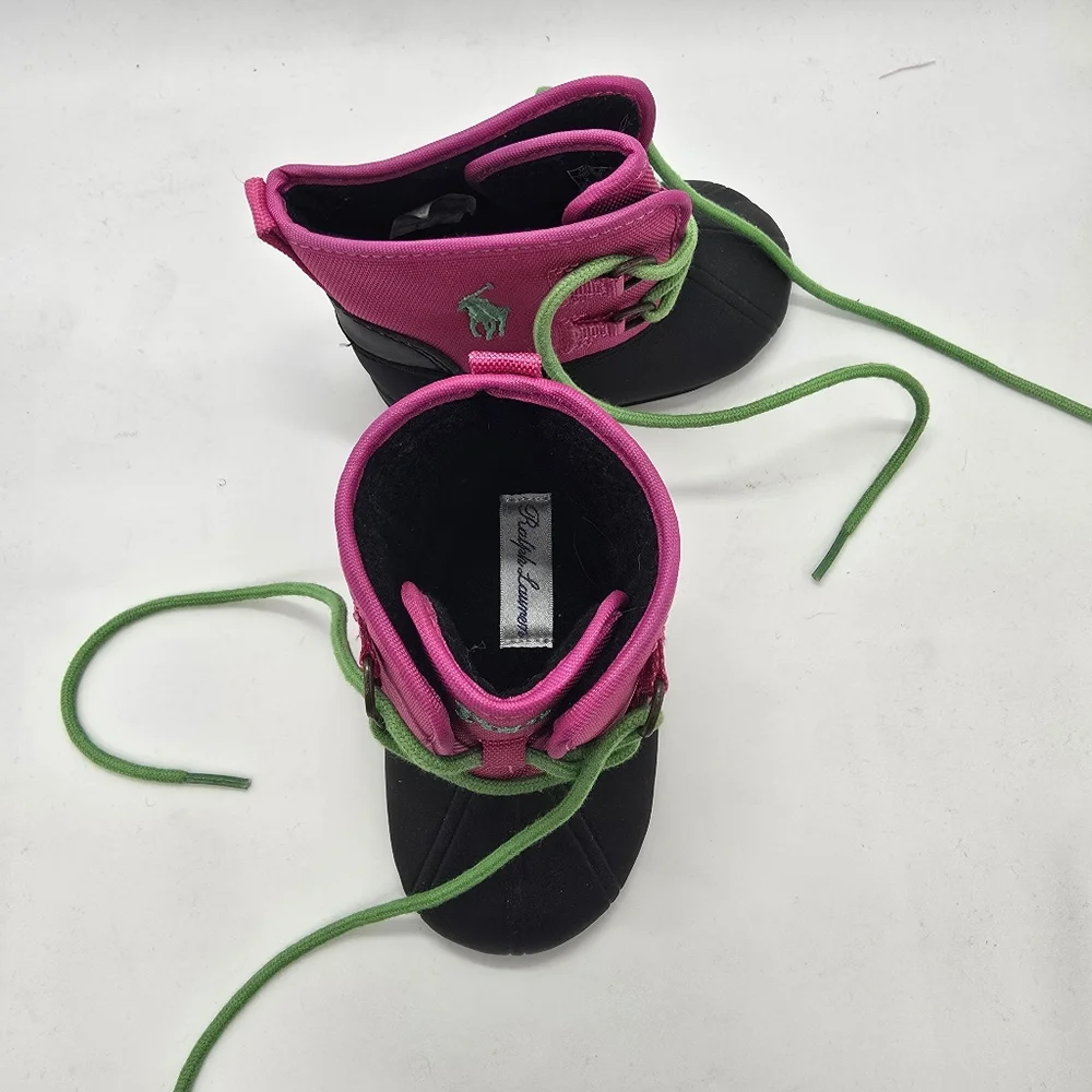 Ralph Lauren Baby Snow Boots | Black w/ Pink | Size USA 2 (4.7” Heel To Toe)